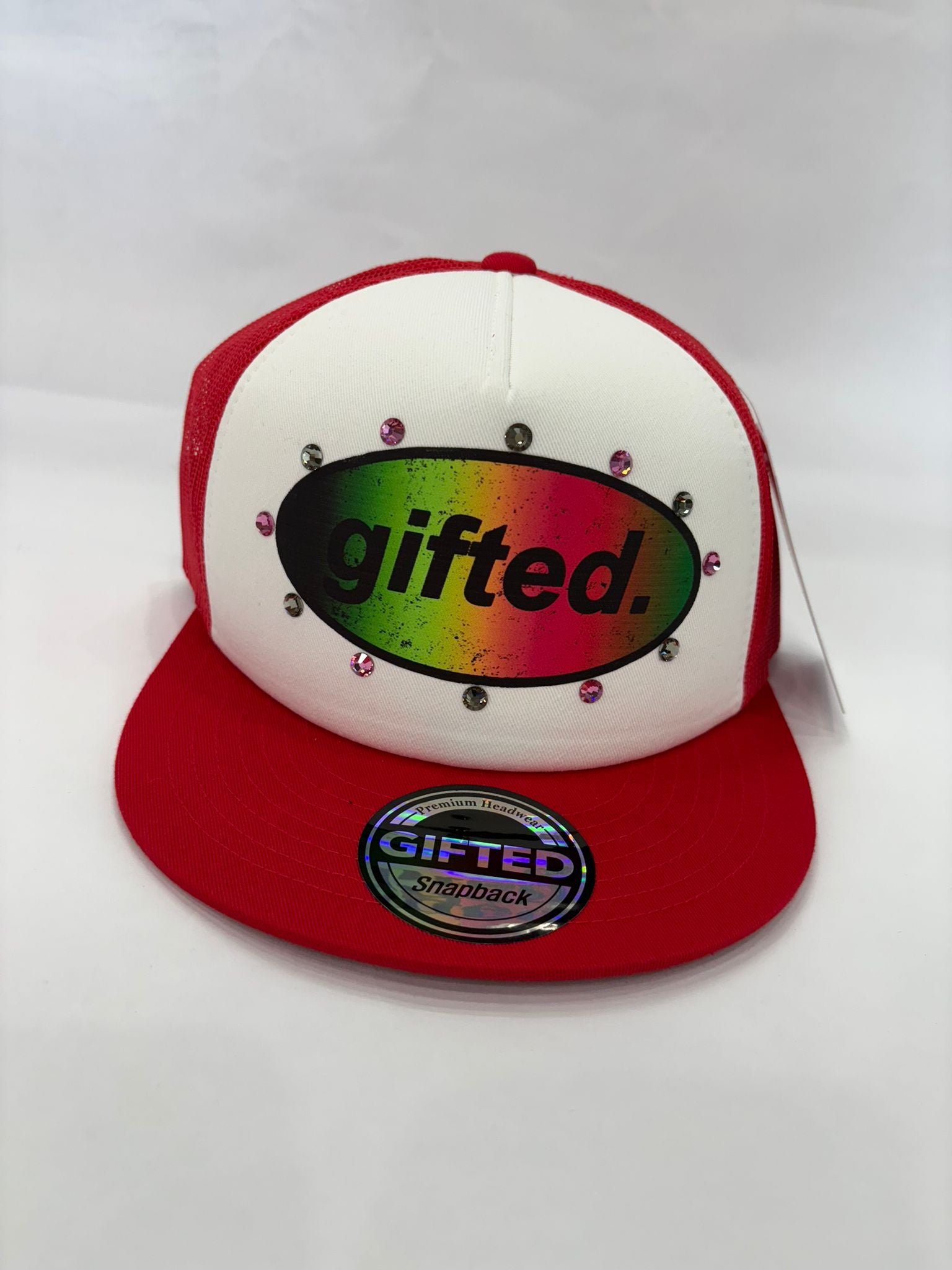 EVERYONE IS GIFTED Rhinestone Hat (Red/White) - Gravity NYC