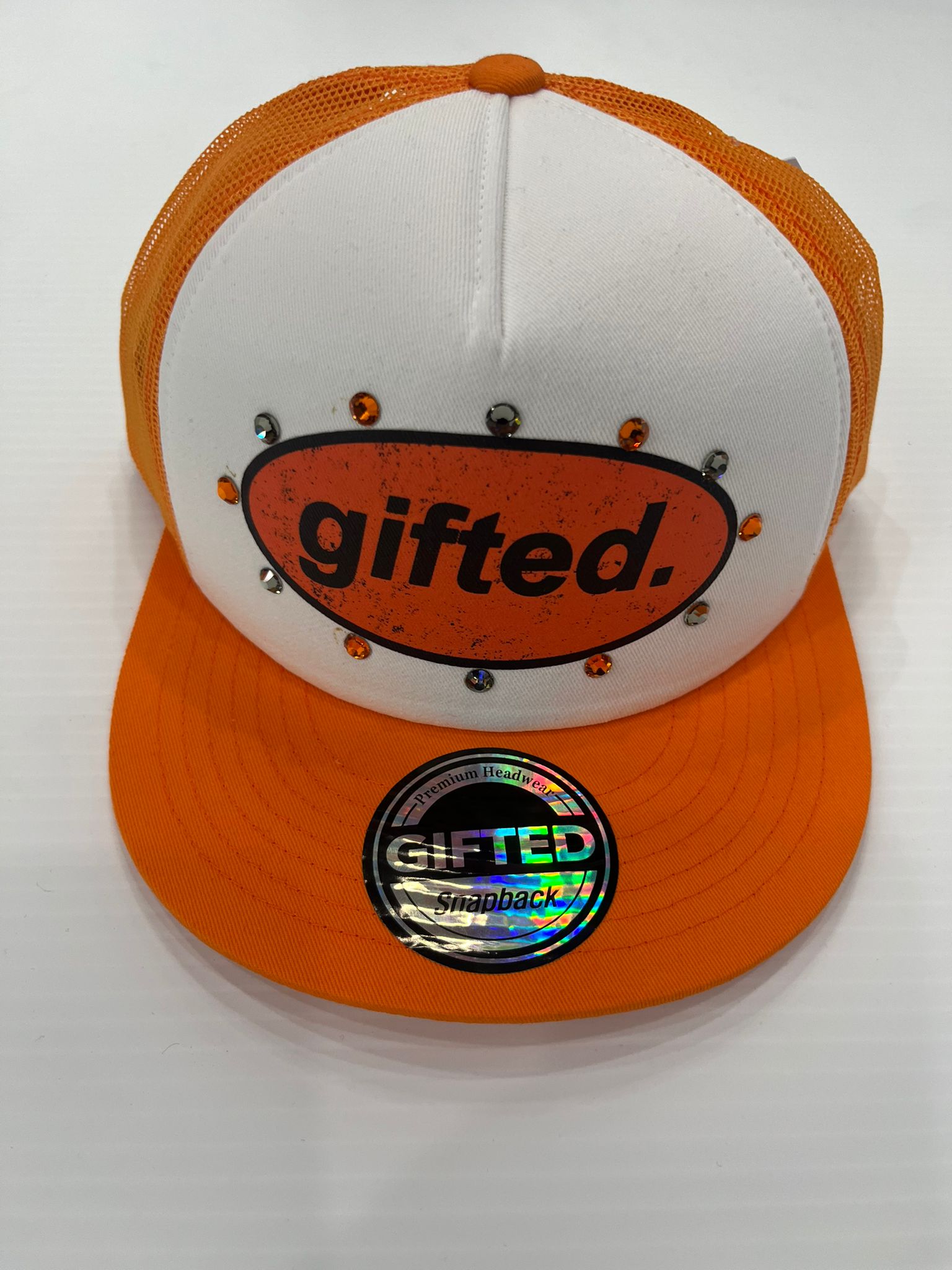 EVERYONE IS GIFTED Rhinestone Hat (Orange) - Gravity NYC