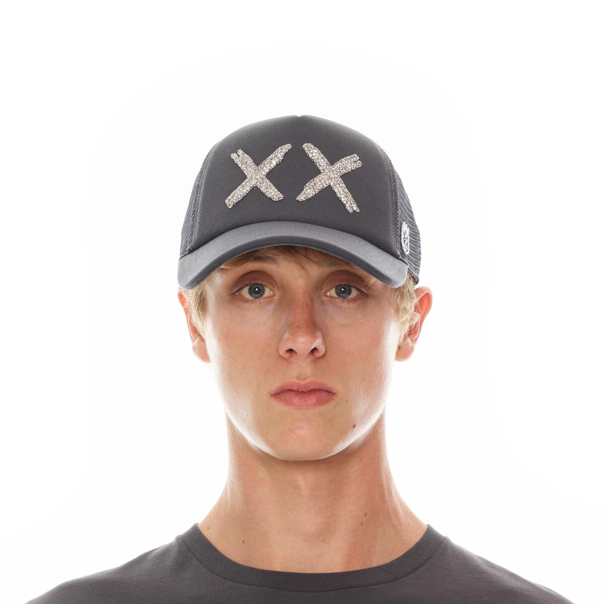 CULT OF INDIVIDUALITY CRYSTAL XX MESH TRUCKER IN CHARCOAL