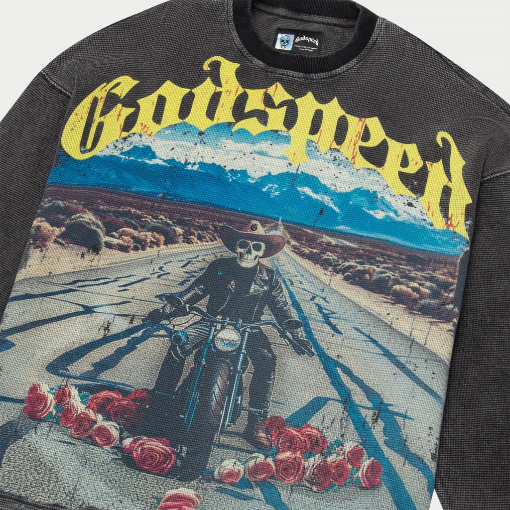 GODSPEED Lonely Road Thermal Long Sleeve T-Shirt (Grey Washed) Gravity NYC