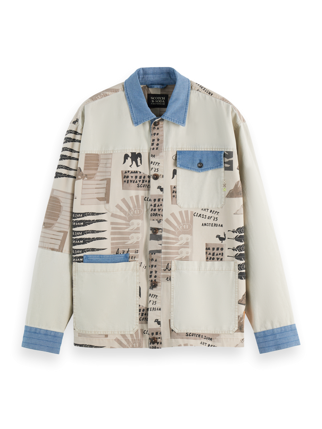 SCOTCH AND SODA Printed and Washed Colour Block Jacket