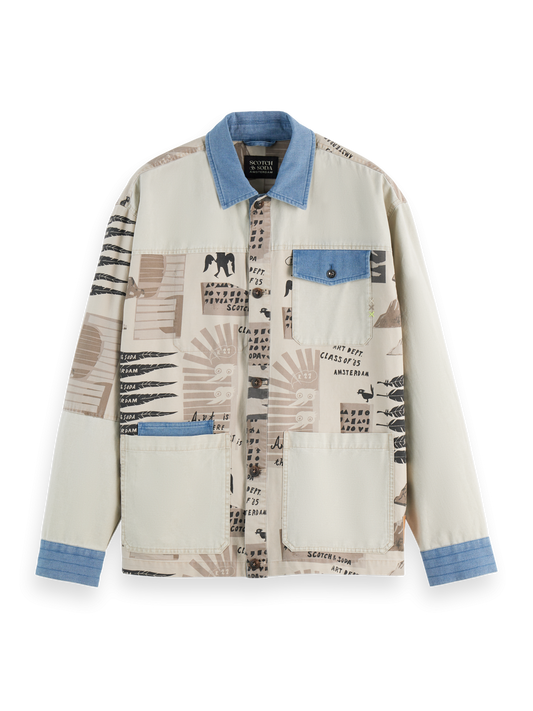 SCOTCH AND SODA Printed and Washed Colour Block Jacket