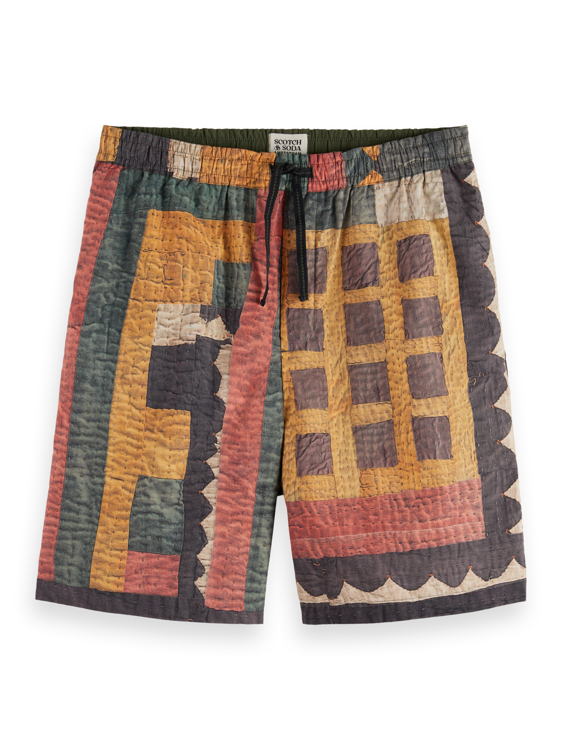 SCOTCH AND SODA Printed Patchwork Cotton-Poplin Loose-Fit Bermuda - Gravity NYC