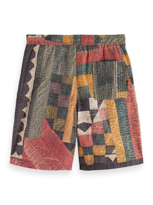 SCOTCH AND SODA Printed Patchwork Cotton-Poplin Loose-Fit Bermuda - Gravity NYC