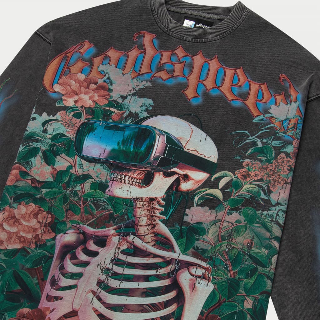 GODSPEED Vision Flowers Thermal Long Sleeve T-Shirt (Grey Washed) Gravity NYC