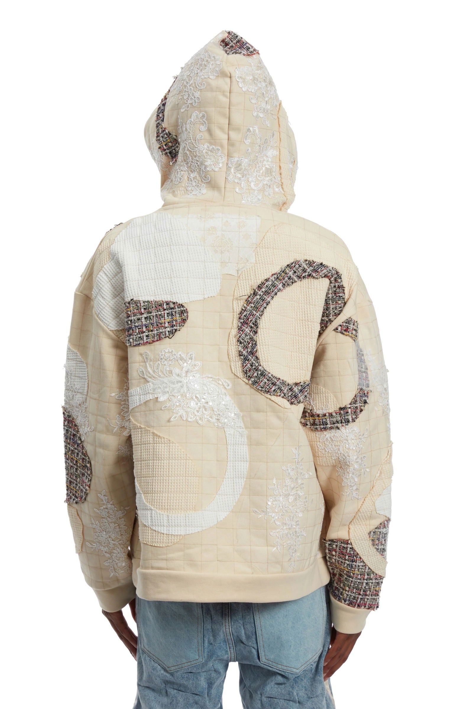 WHO DECIDES WAR Tweed Patchwork Hooded Sweatshirt Secondary image