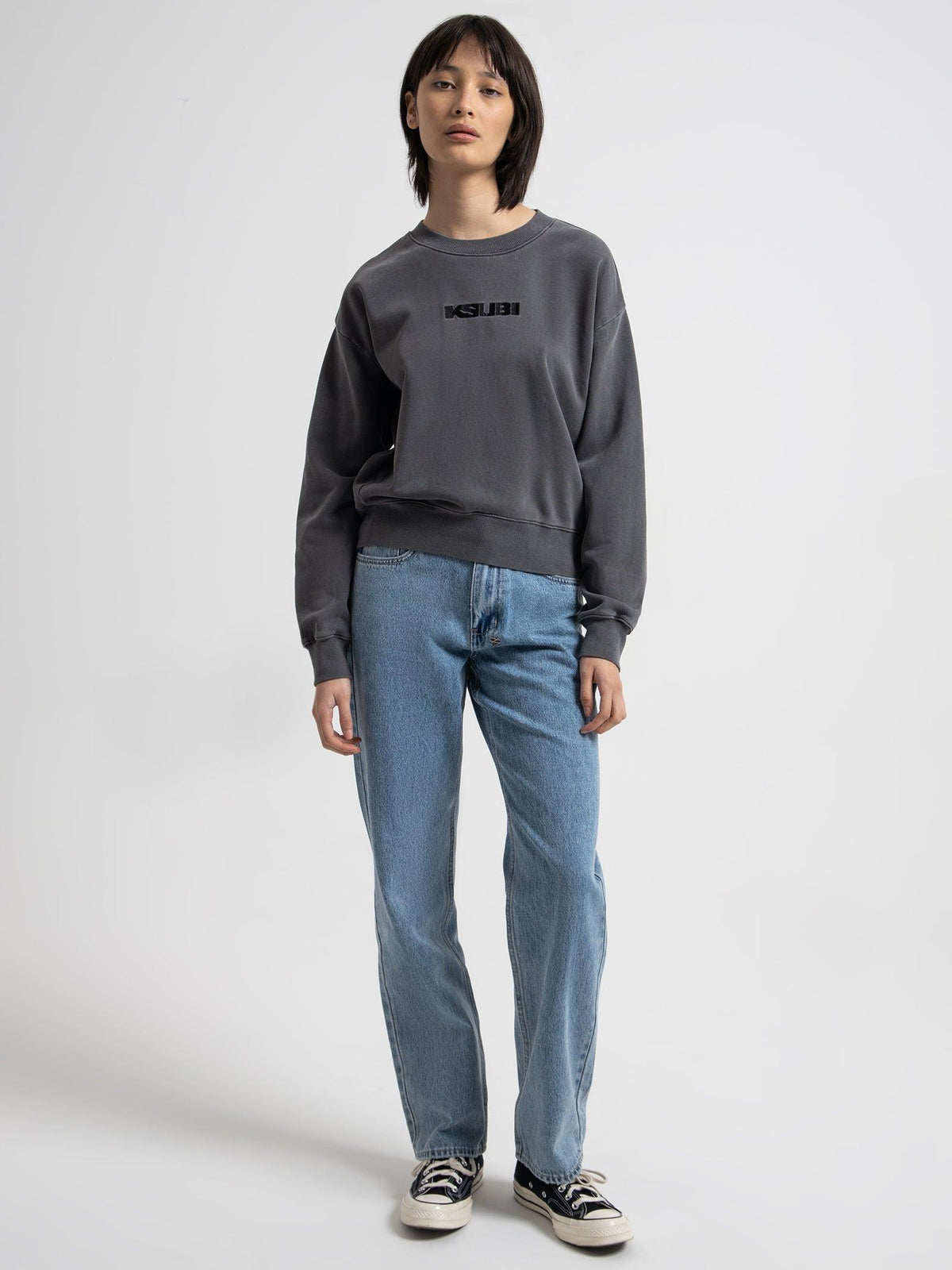 KSUBI Women's Sott Klassic Crew Sweat in Cinder Gravity NYC