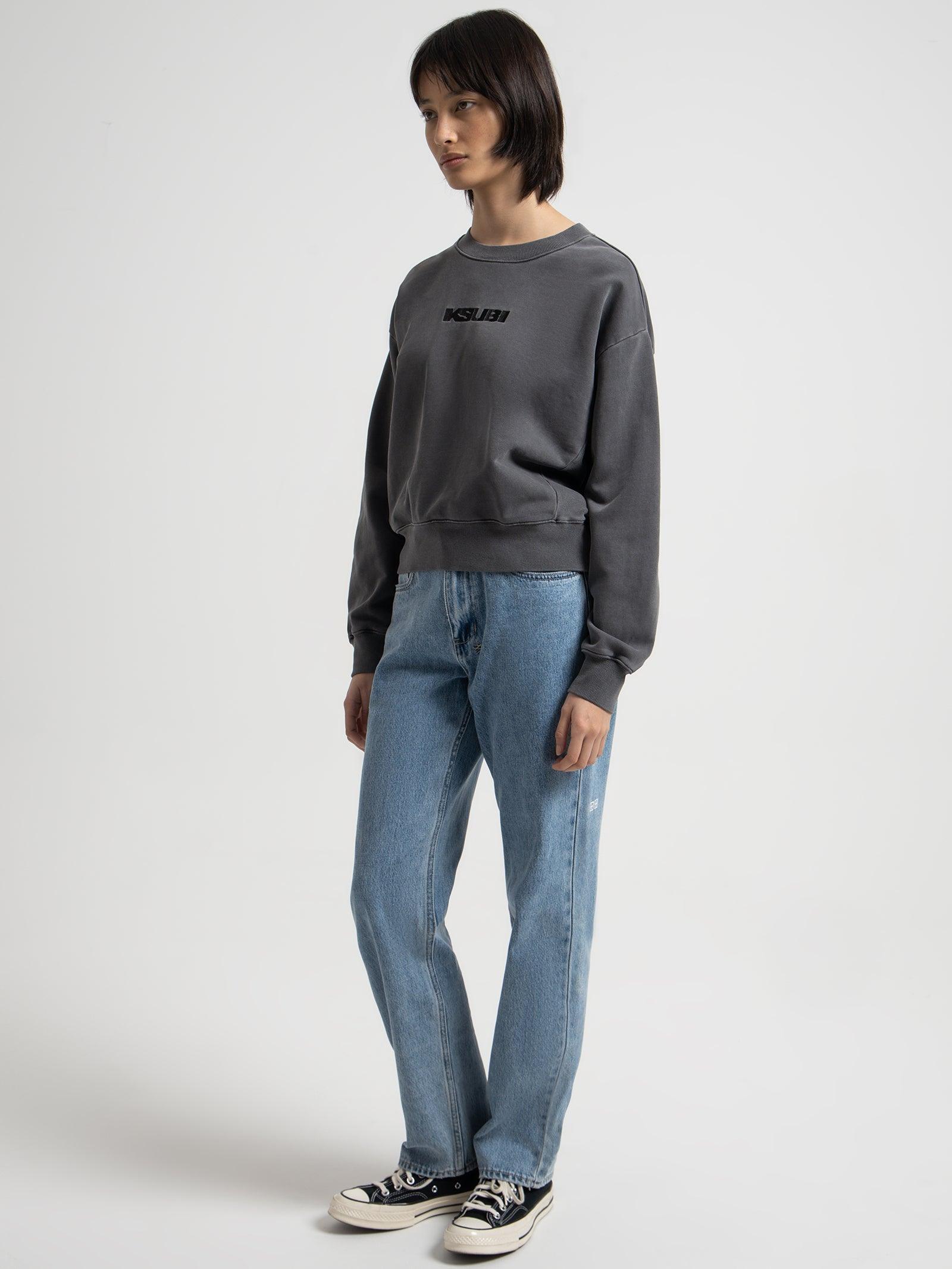 KSUBI Women's Sott Klassic Crew Sweat in Cinder Gravity NYC